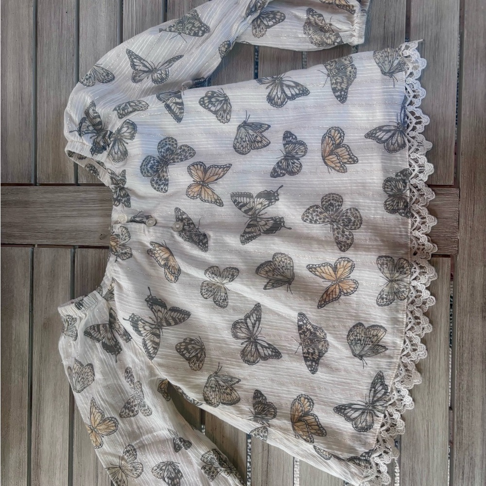 Cynthia Rowley Cream Butterfly Lace Blouse
